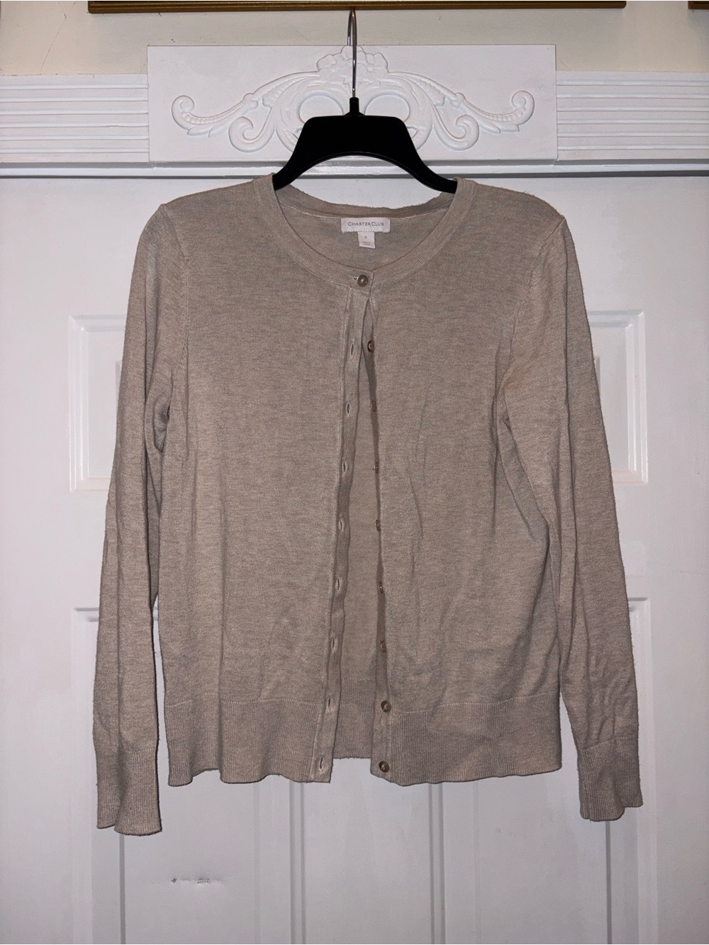 Charter Club Neutral Beige Crewneck Button-Front Cardigan
